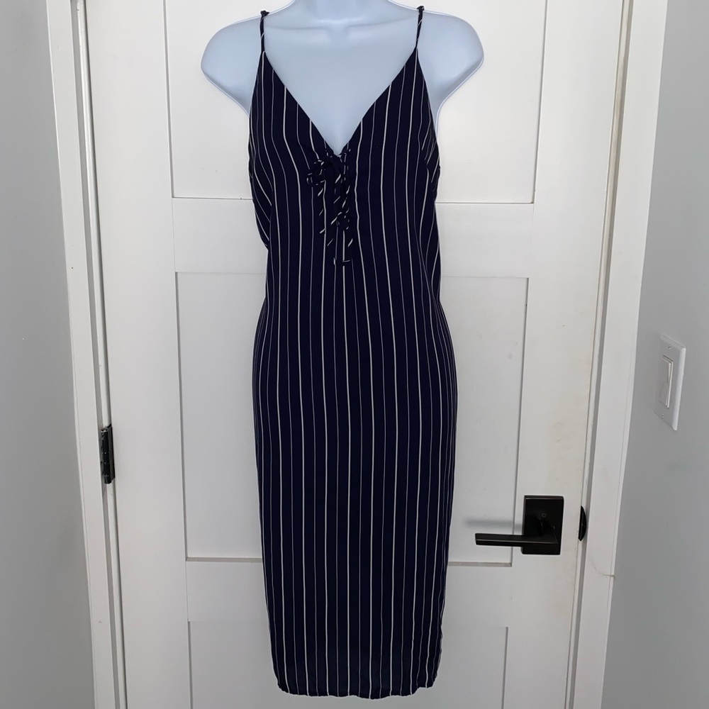 Navy midi summer dress w/ white stripes